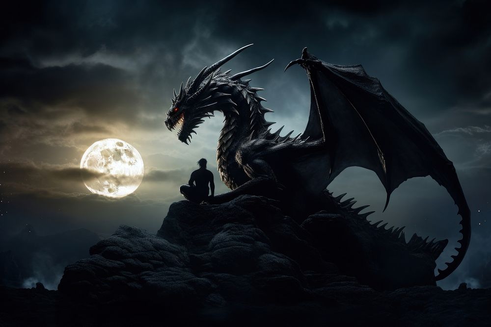 Dragon moon outdoors nature. AI generated Image by rawpixel.