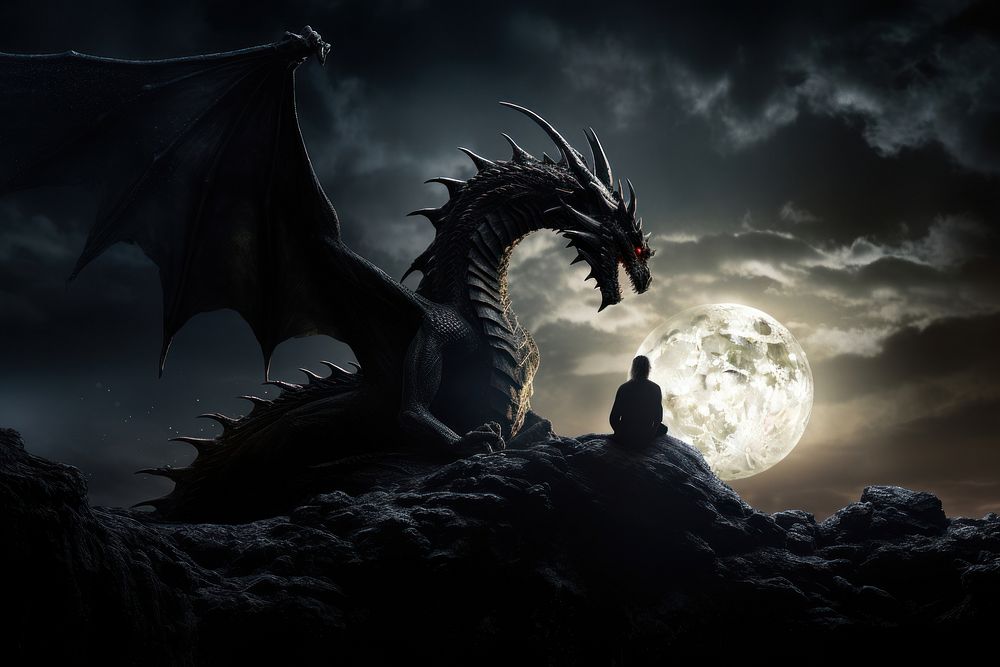 Dragon moon moonlight outdoors. AI generated Image by rawpixel.