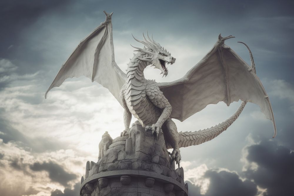 Monsters dragon sculpture statue. AI generated Image by rawpixel.