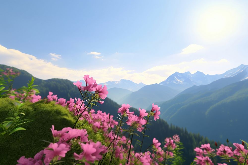 Landscape mountain flower outdoors. AI generated Image by rawpixel.