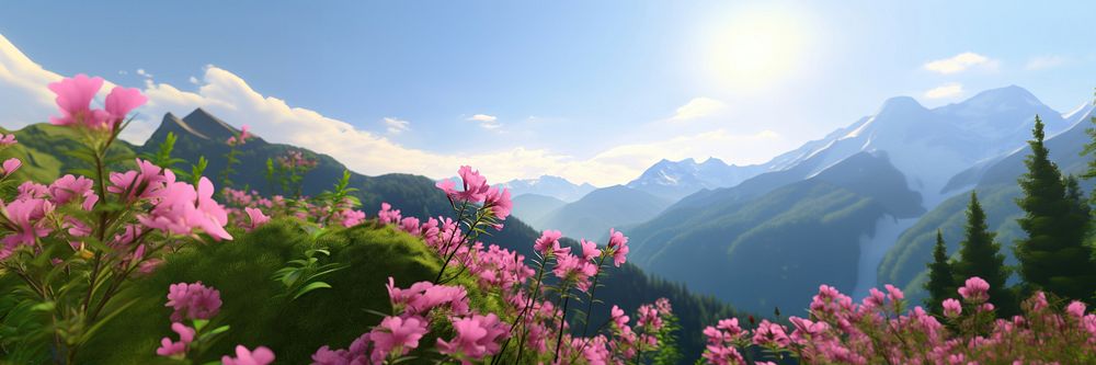 Landscape flower panoramic mountain. AI generated Image by rawpixel.