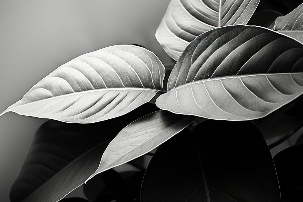 Leaves plant black white. AI generated Image by rawpixel.