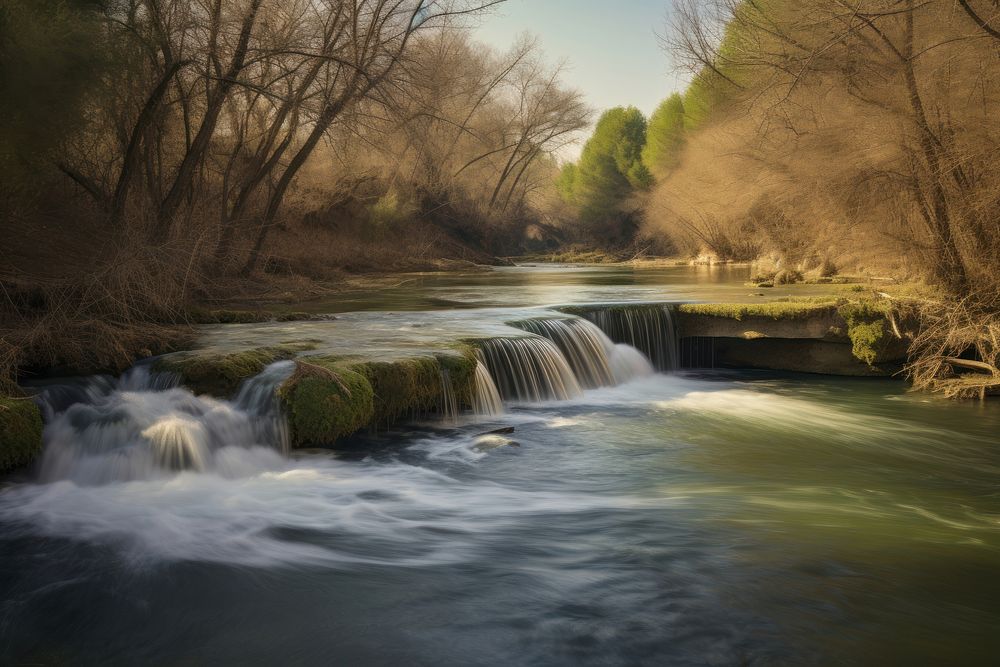 Brooks falls river waterfall landscape outdoors. AI generated Image by rawpixel.