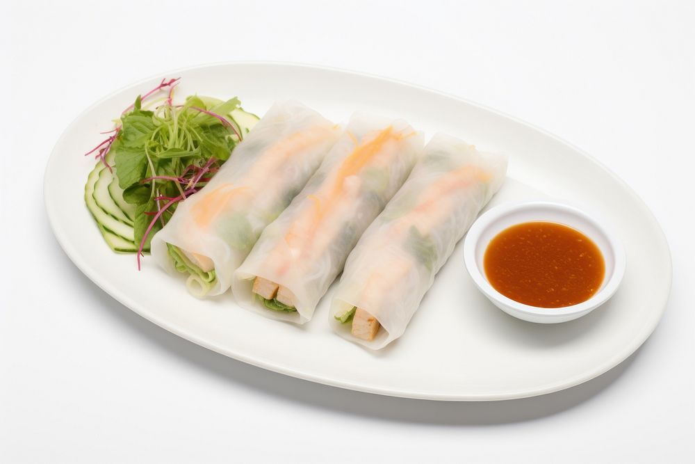 Vietnamese spring roll dish plate food meal. 