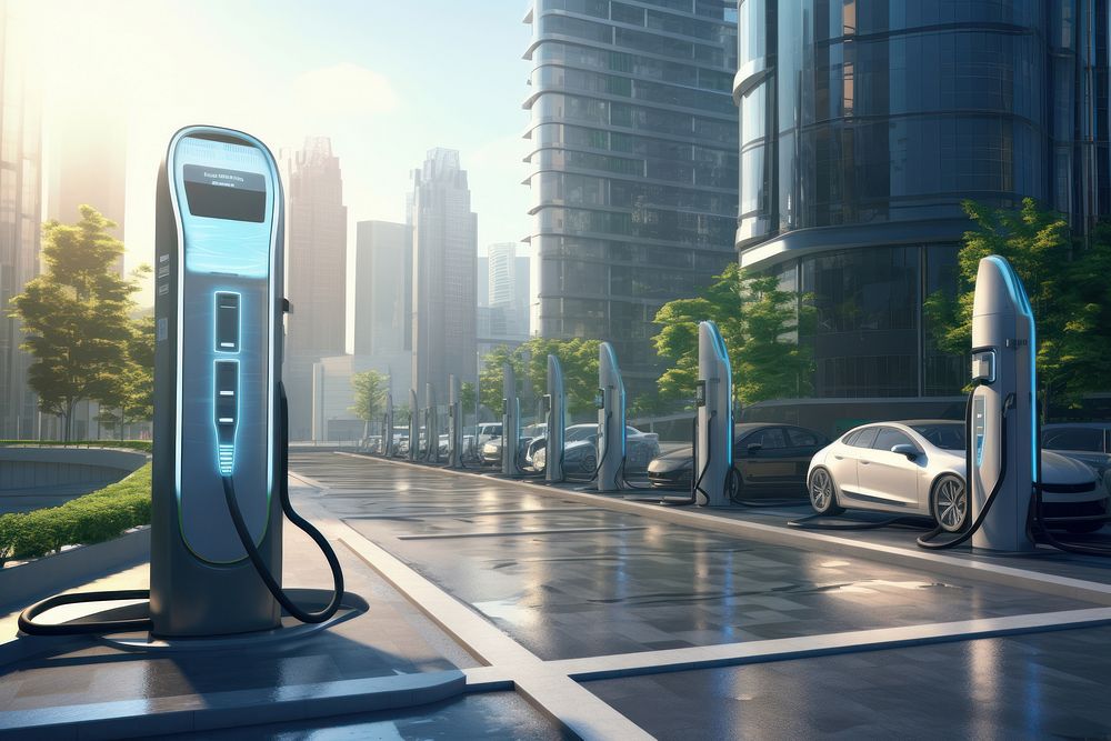 Electric car charging station, design resource. AI generated Image by rawpixel