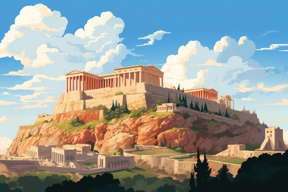 Architecture building landscape parthenon. AI generated Image by rawpixel.