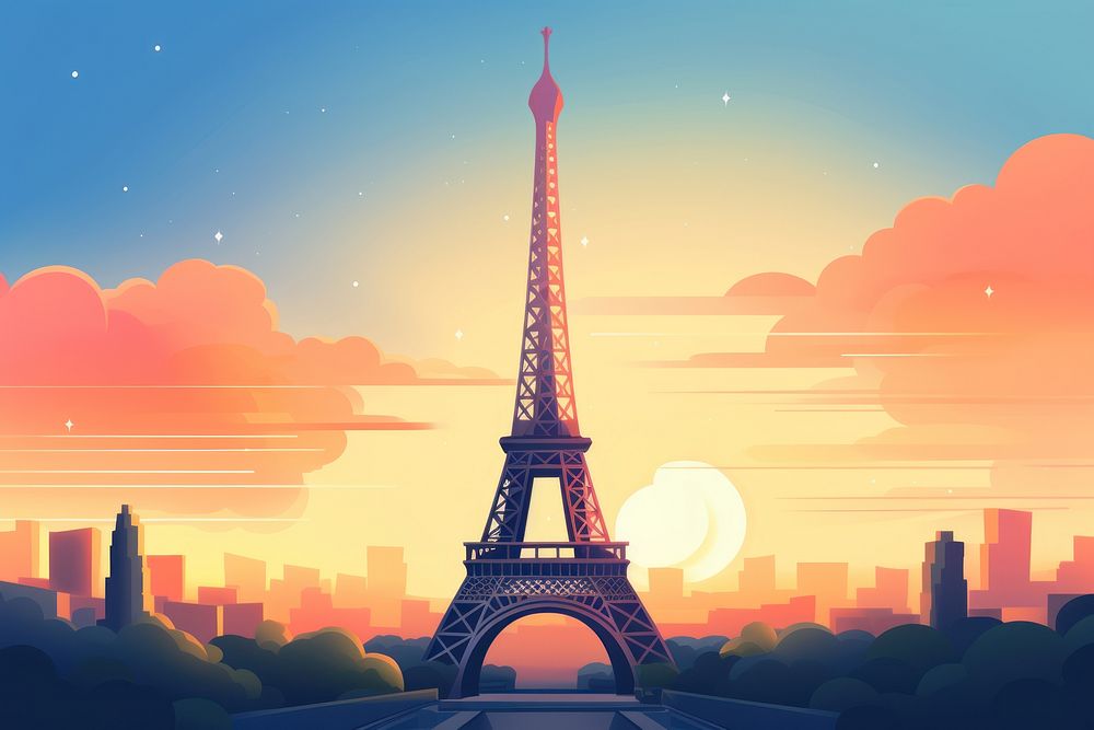 Eiffel Tower tower architecture building. AI generated Image by rawpixel.