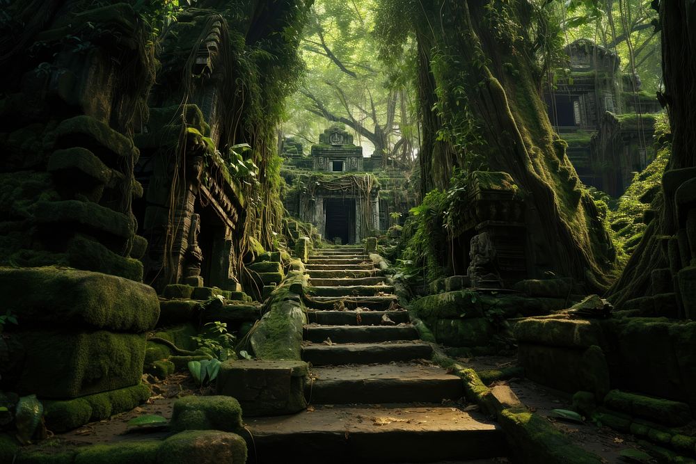 Outdoors forest nature temple. AI generated Image by rawpixel.