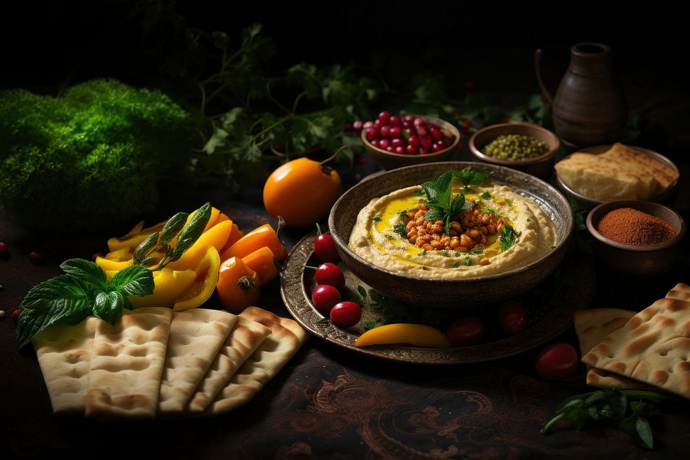 Hummus food bread plate.