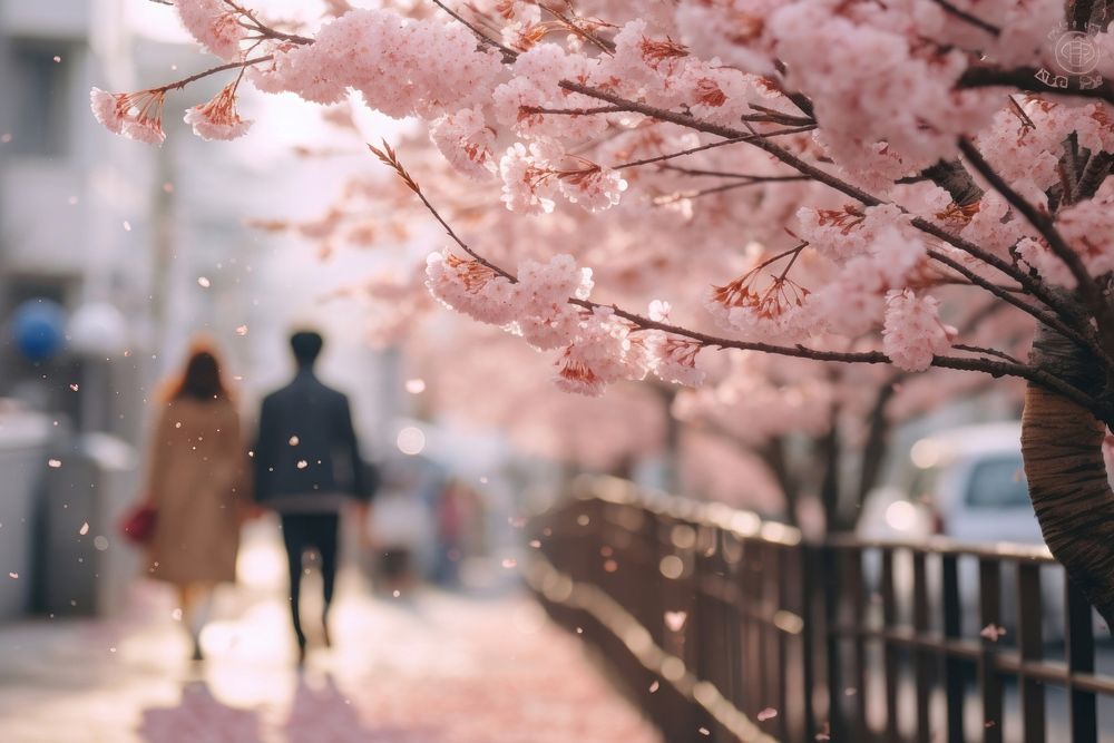 Sakura blossom walking flower nature. AI generated Image by rawpixel.