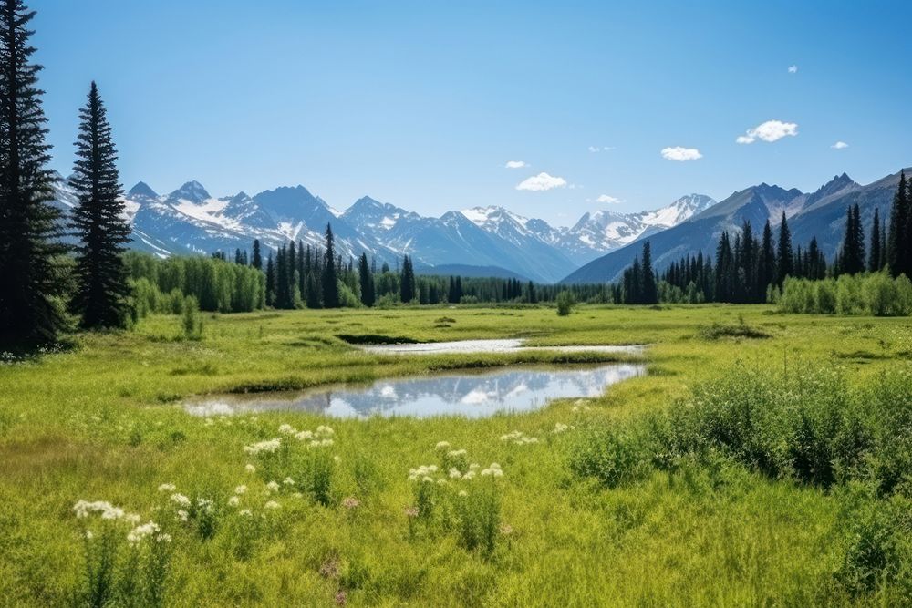 Meadow landscape wilderness panoramic. AI generated Image by rawpixel.