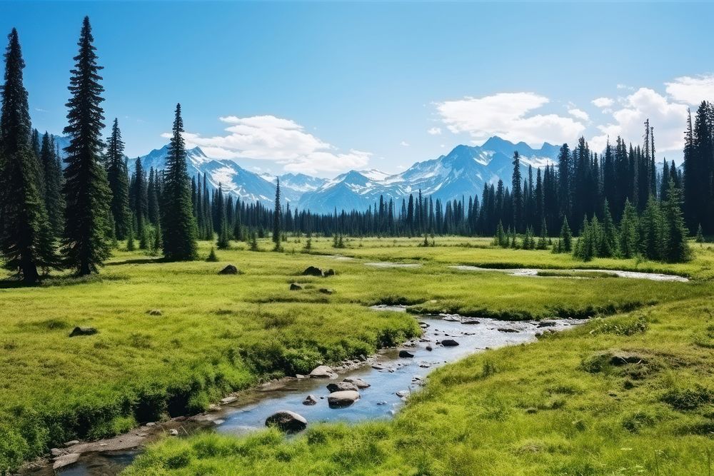 Meadow landscape wilderness outdoors. AI generated Image by rawpixel.
