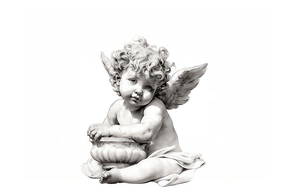 Cherub drawing statue sketch. AI generated Image by rawpixel.
