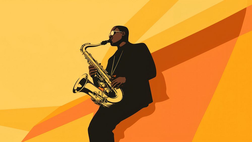 Aesthetic illustration of a black people playing saxophone.  