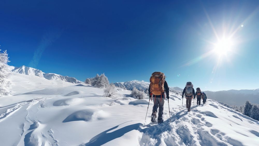 Hiking snow recreation adventure. 