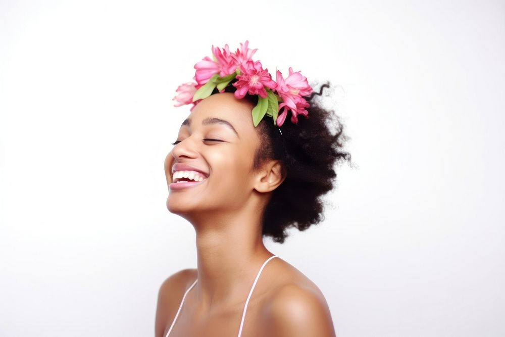Spring flower crown smile laughing portrait. AI generated Image by rawpixel.