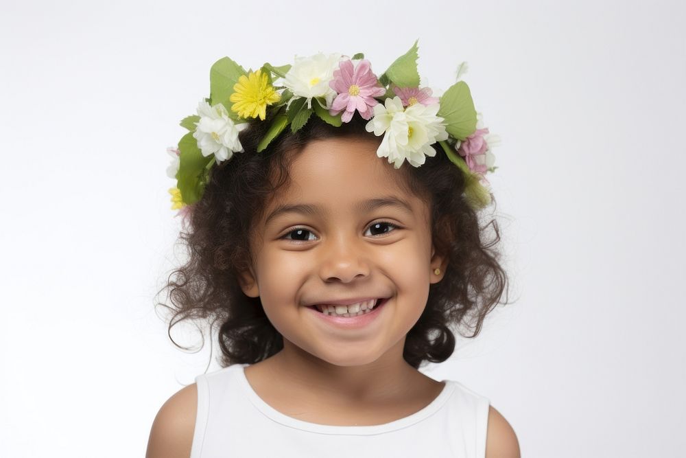 Spring flower crown smile portrait child. AI generated Image by rawpixel.