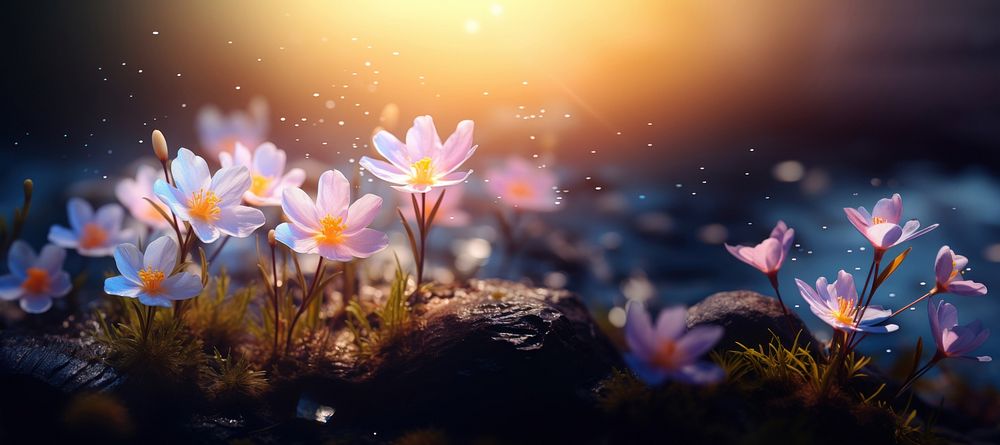 Spring flower sunlight outdoors blossom. AI generated Image by rawpixel.