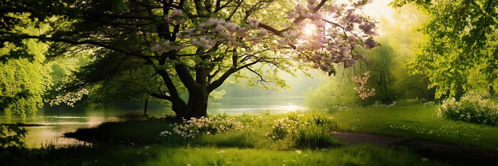 Spring green background sunlight nature landscape. AI generated Image by rawpixel.