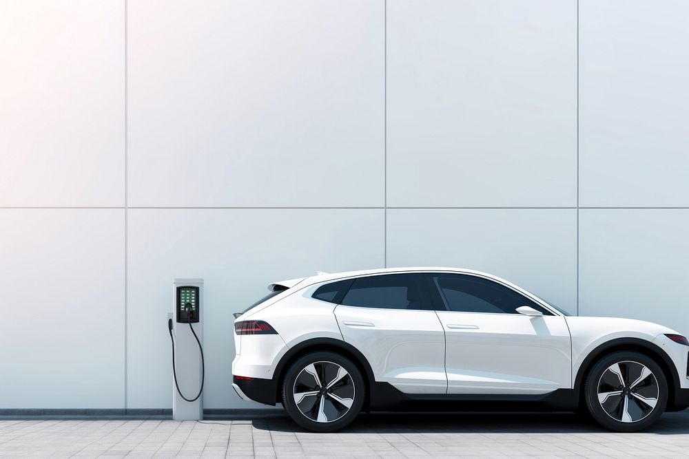 Photo of a white of SUV car at ev charging. AI generated Image by rawpixel.