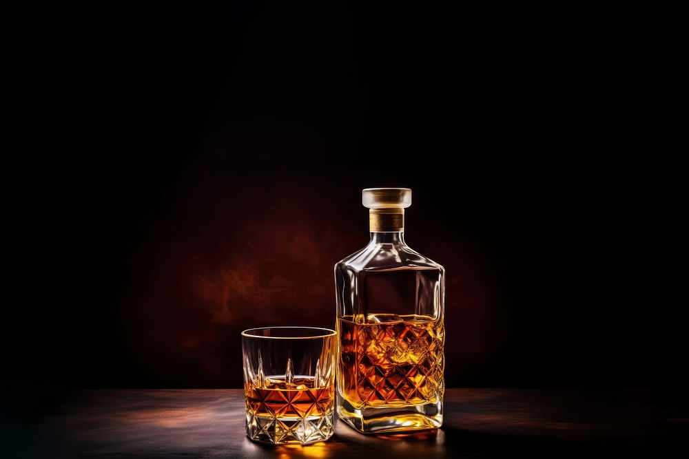 Photo of a whiskey glass and whiskey bottle. AI generated Image by rawpixel.