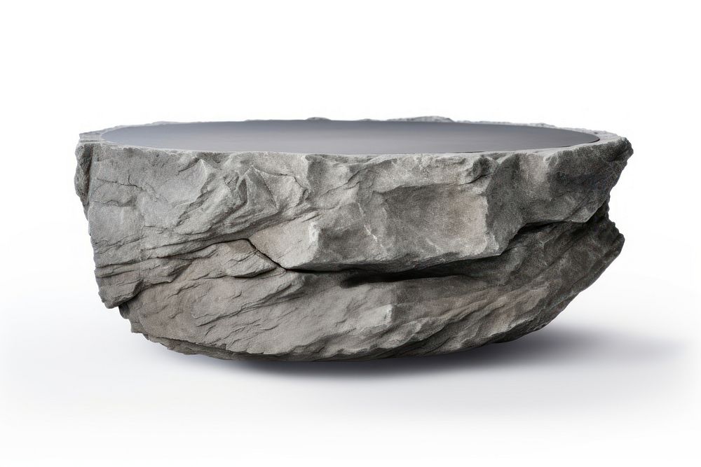 Circle gray rock podium stand cracked boulder. 