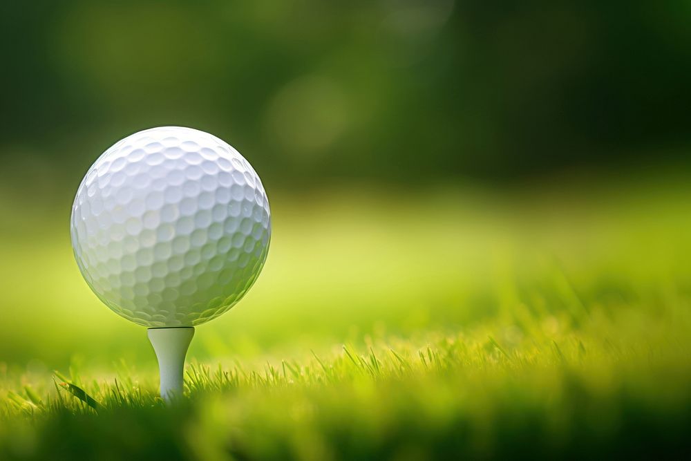 photo of a close up the golf ball on tee pegs ready to play, light green, natural light. AI generated Image by rawpixel.