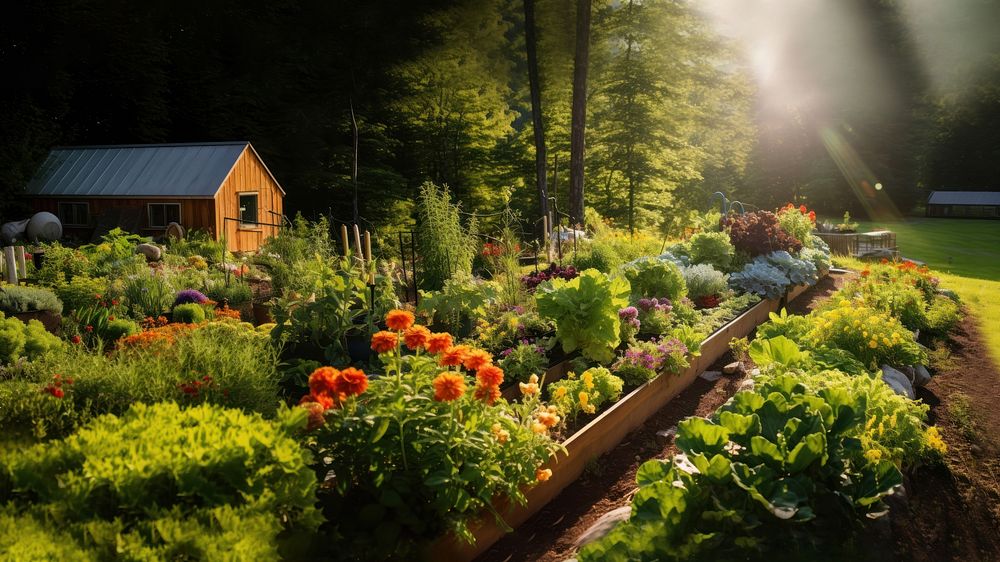 photo of a garden growing all summer long at farm. AI generated Image by rawpixel.