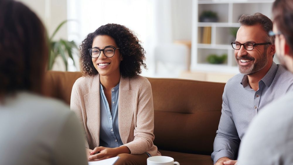 Photo of a psychologist talking to a man. 