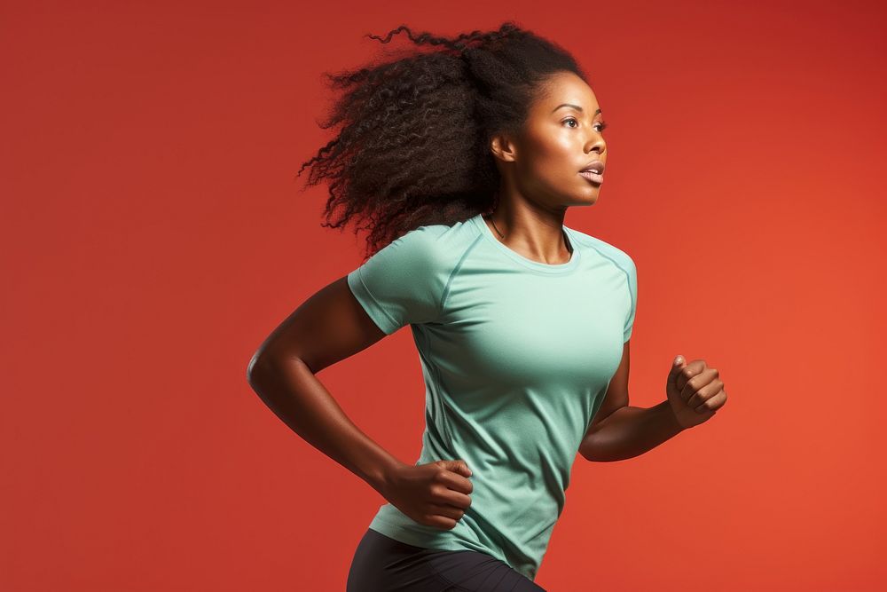 Half-african woman runner running jogging sports. AI generated Image by rawpixel.