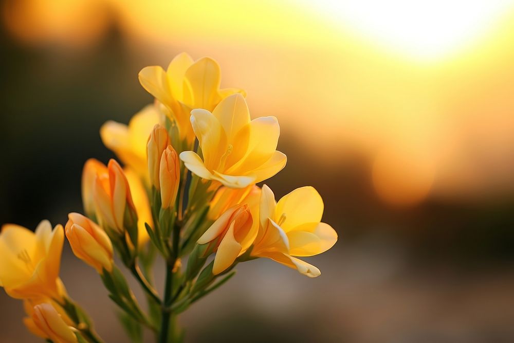 Yellow freesia flower sunlight outdoors blossom. 