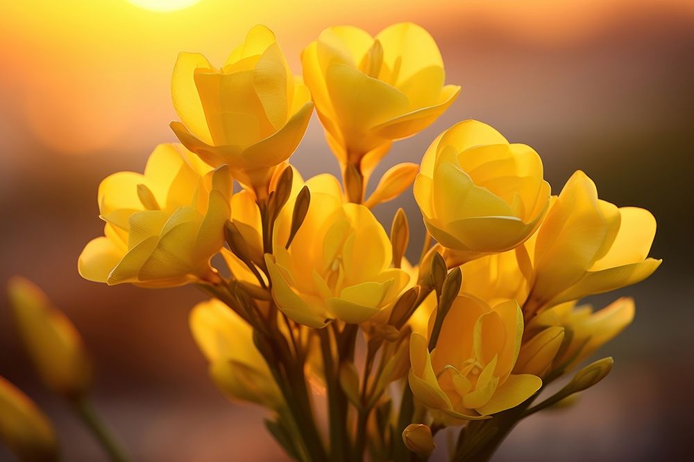 Yellow freesia flower sunlight outdoors blossom. AI generated Image by rawpixel.