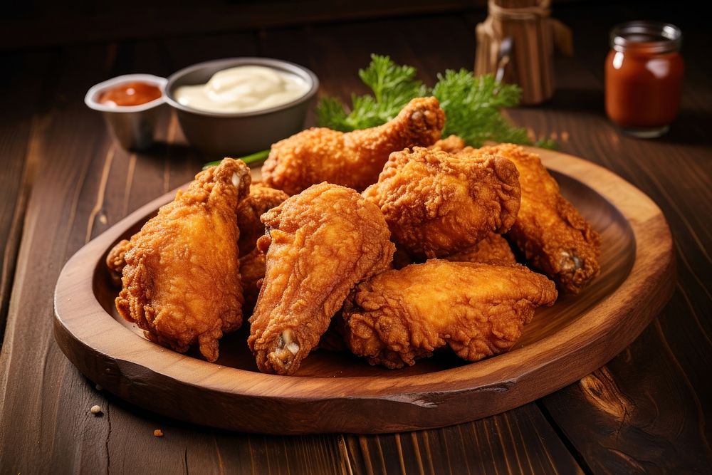 Fried chicken wings table plate food. 