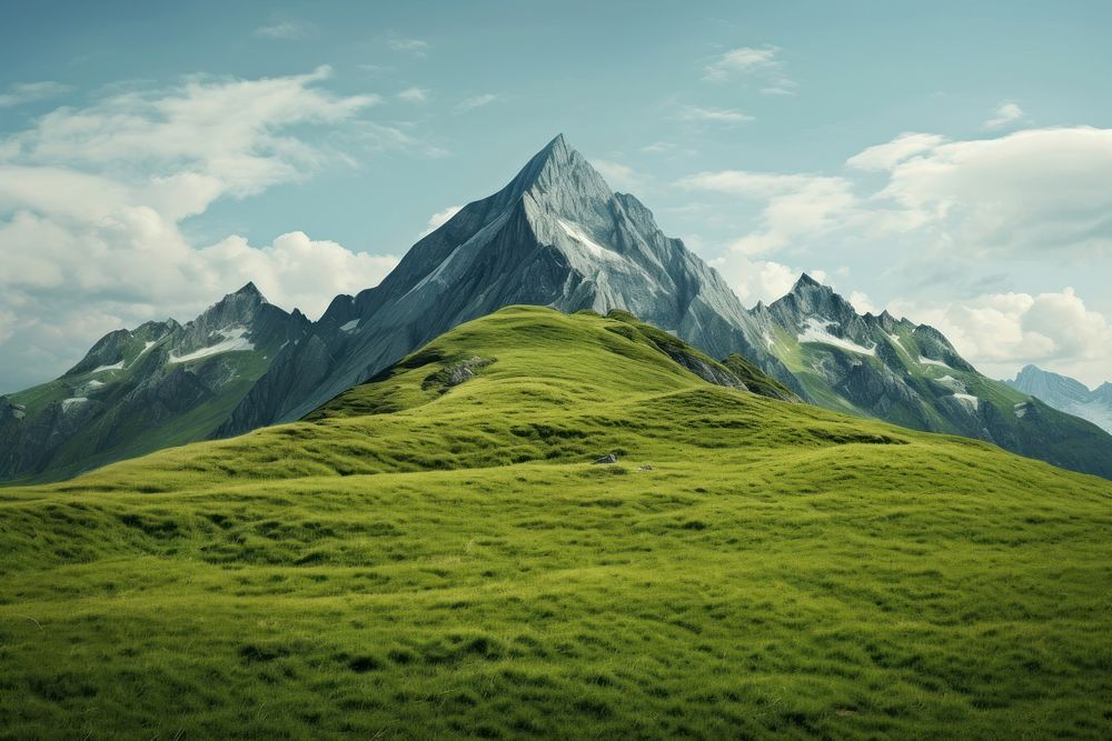 Grass hill mountain landscape grassland. AI generated Image by rawpixel.