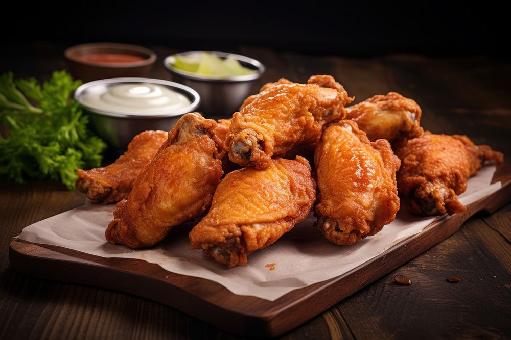 Fried chicken wings table food meat. AI generated Image by rawpixel.