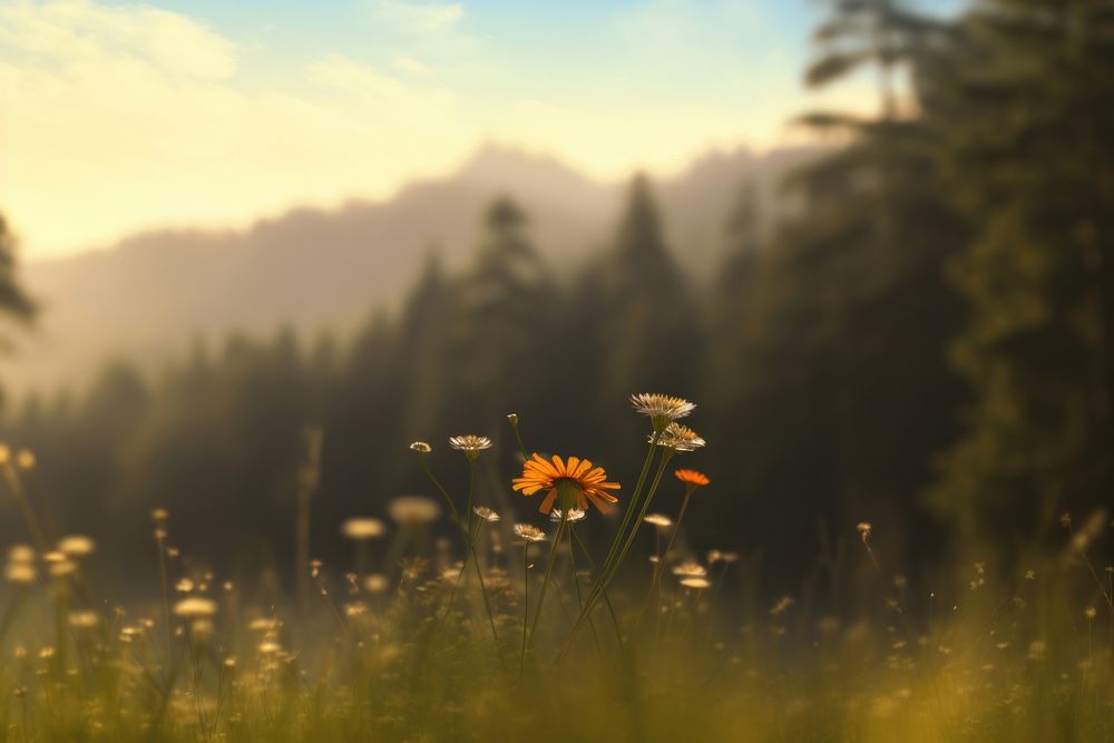 Meadow landscape sunlight outdoors. 