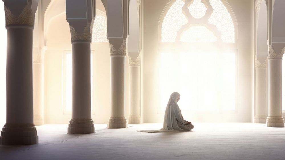 photo of muslim prayers are praying in mosque. 