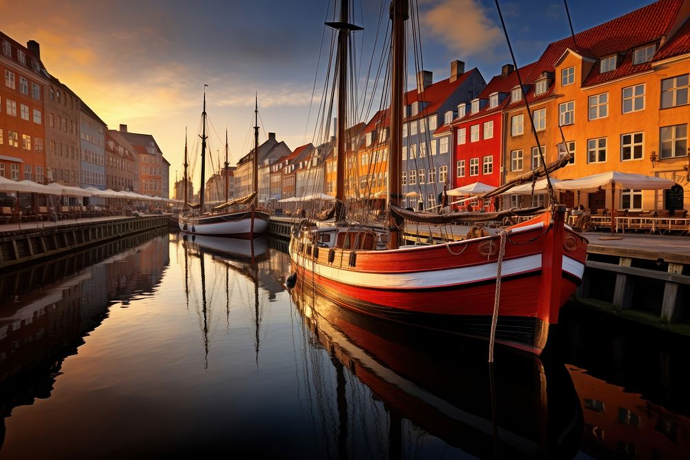 Nyhavn architecture watercraft waterfront. AI generated Image by rawpixel.