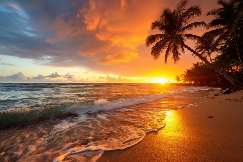 Paradise beach sunset landscape outdoors. AI generated Image by rawpixel.