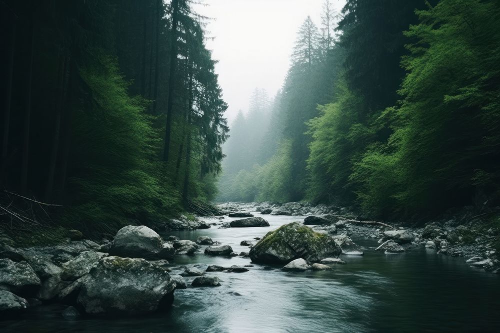 River water forest wilderness landscape. AI generated Image by rawpixel.