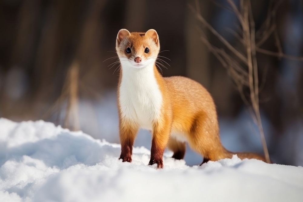 Weasel winter season wildlife animal mammal. AI generated Image by rawpixel.