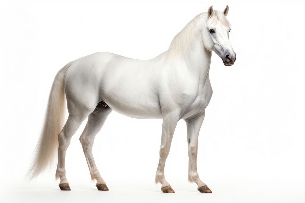 White hourse stallion standing animal. AI generated Image by rawpixel.