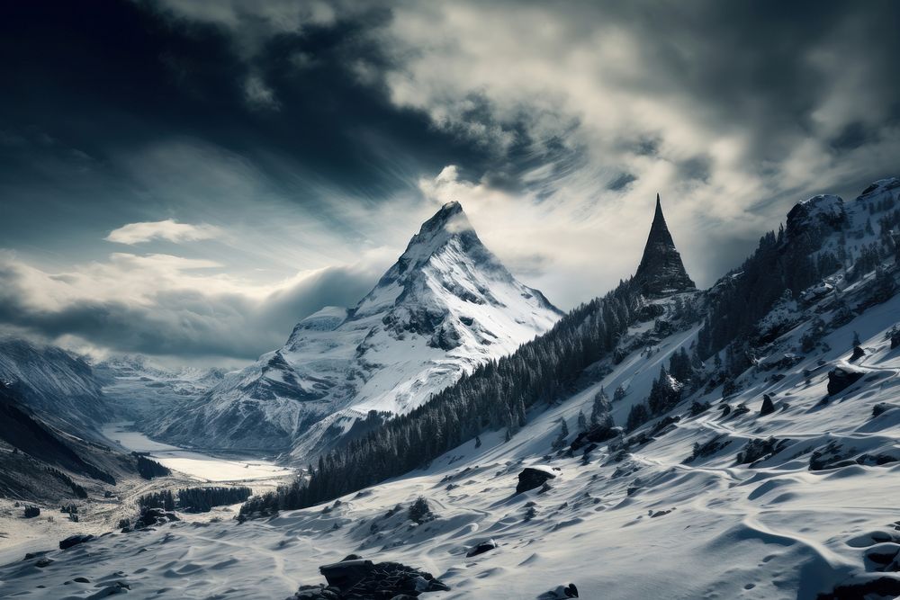 Mountain snow landscape panoramic. AI generated Image by rawpixel.