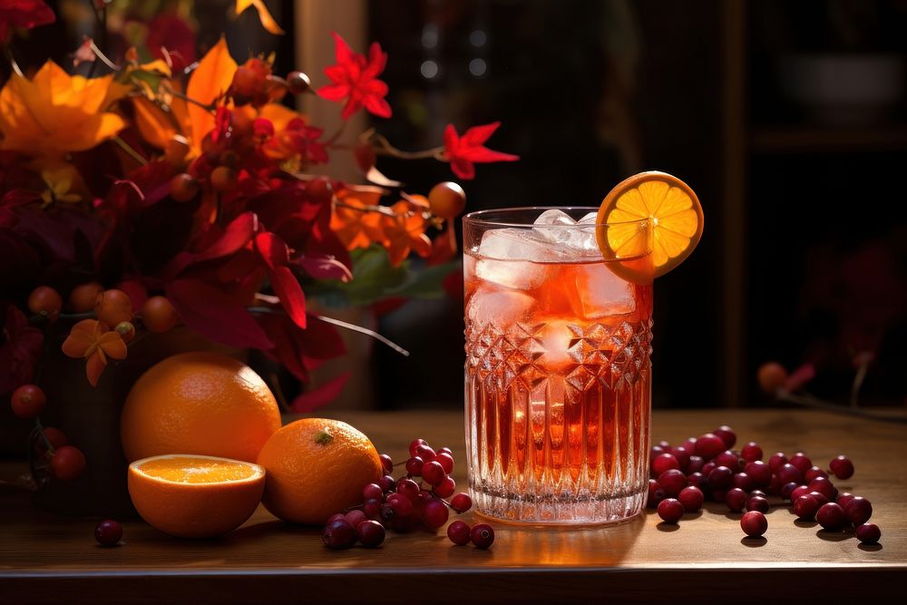 Autumn cocktail drink fruit. 