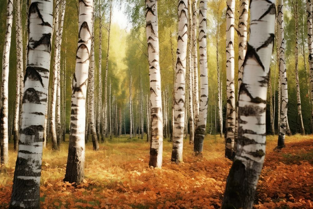 Autumn birch land landscape. AI generated Image by rawpixel.