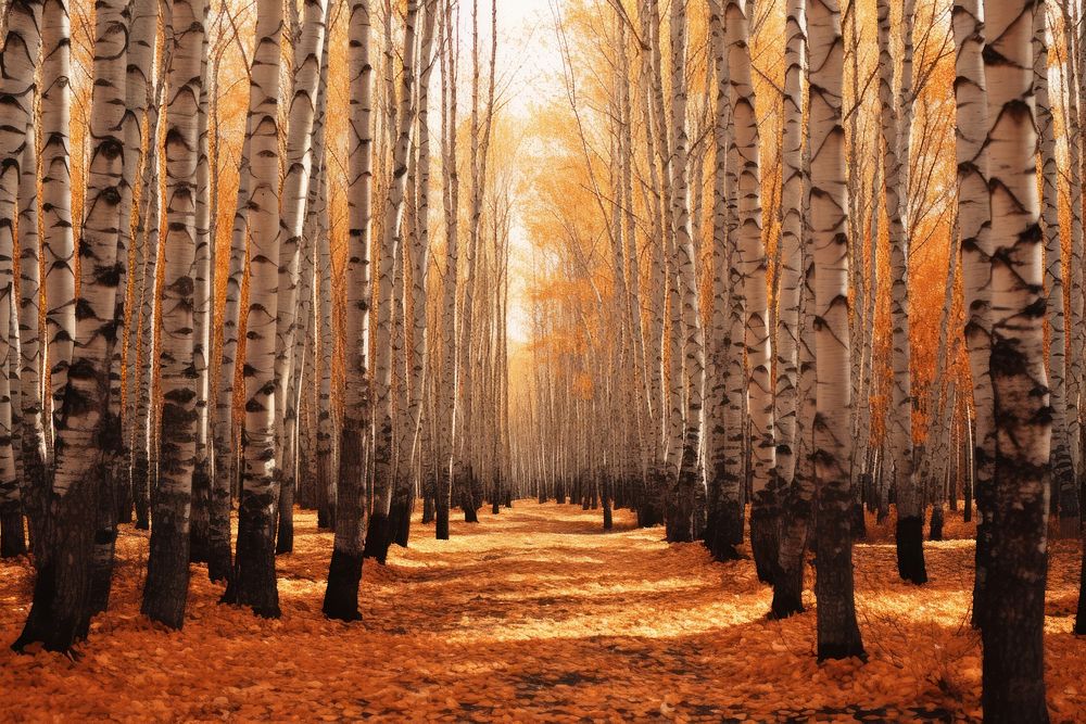 Autumn landscape birch outdoors. 