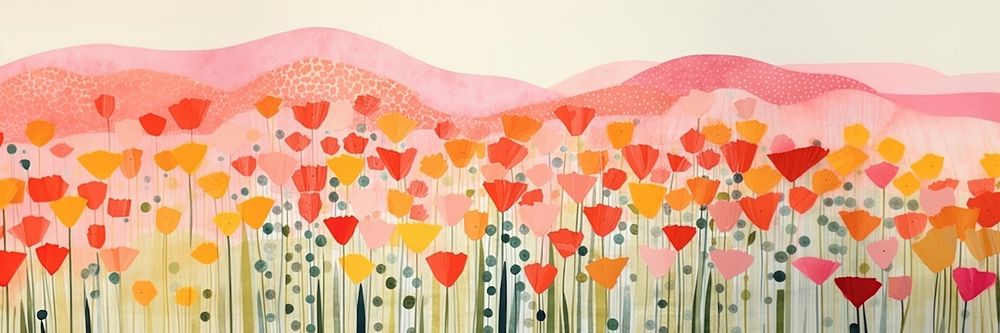 Spring flower field park art abstract painting. 