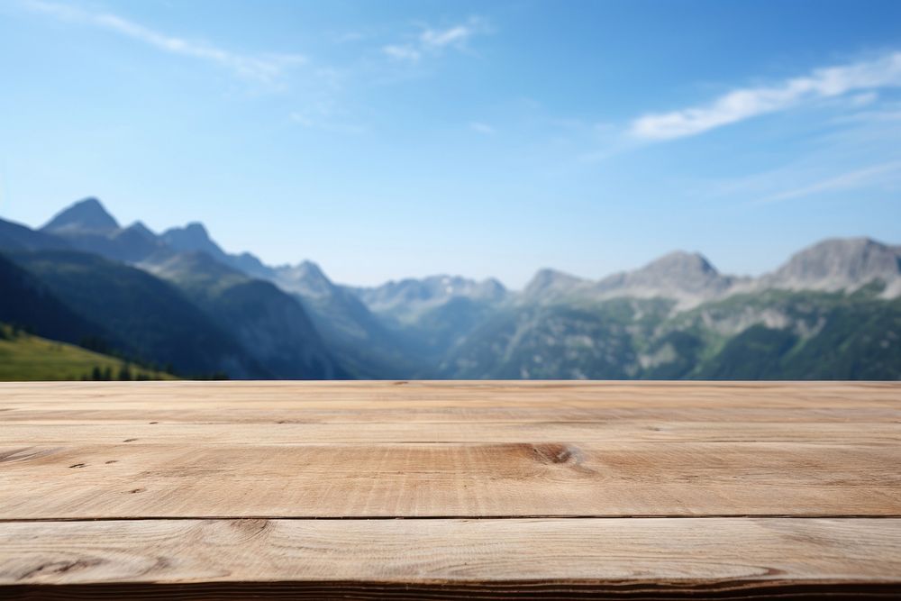 Wooden table wood sky landscape. AI generated Image by rawpixel.