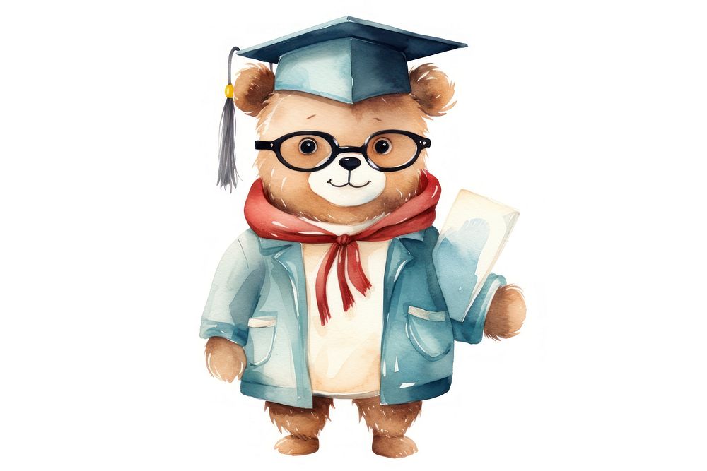 Bear student graduation cartoon white background. AI generated Image by rawpixel.