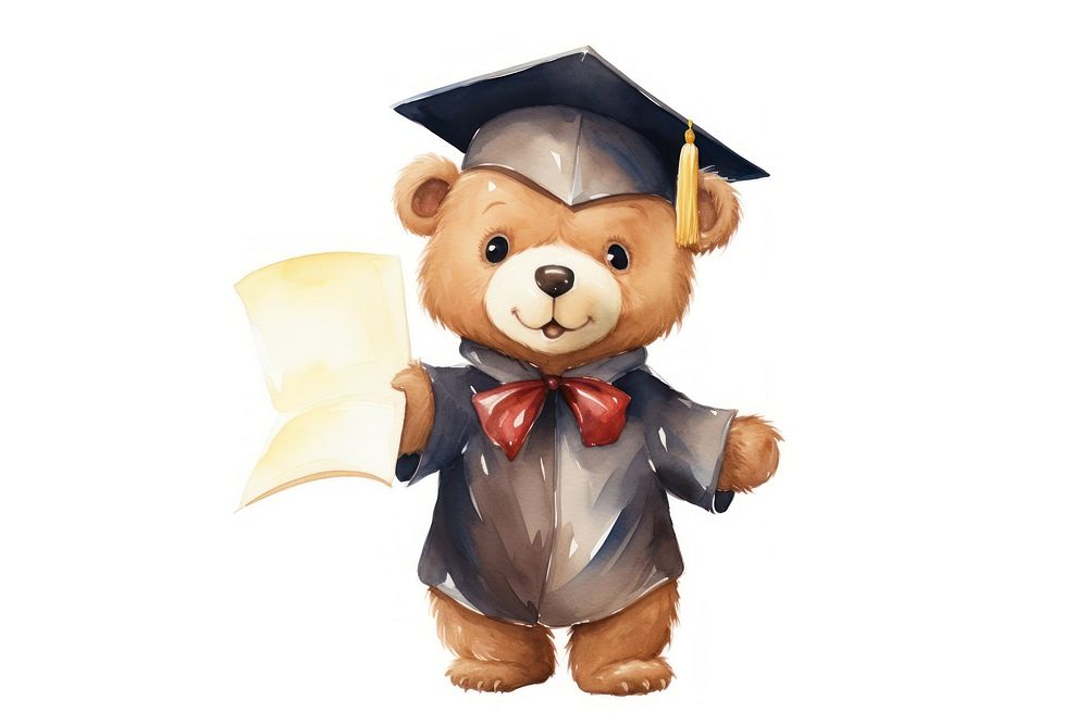 Bear student cartoon toy white background. AI generated Image by rawpixel.